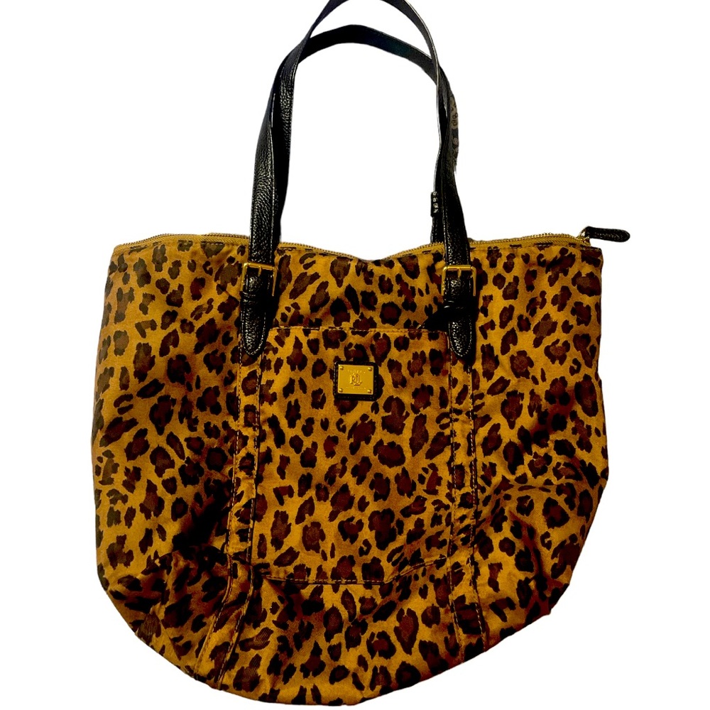Leopard Print Tote Bag with Black Handles